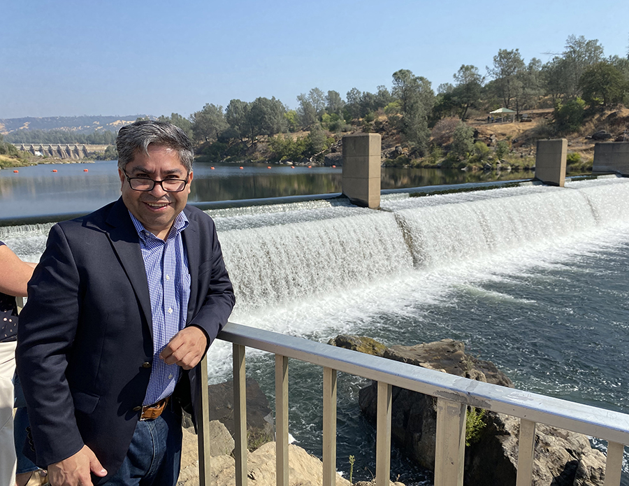 Commissioner Jose Solorio on the viewing platform at the Feather River Fish Hatchery.