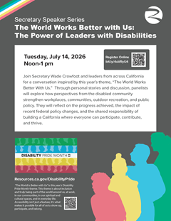 Flyer for The World Works Better with Us: The Power of Leaders with Disabilities