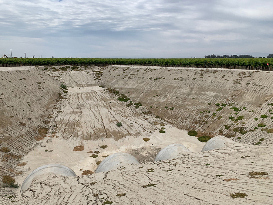 Four pipes at the undercrossing of the James Canal will allow floodwaters to go north to flood fields and additional acreage for flooding and in lieu recharge.