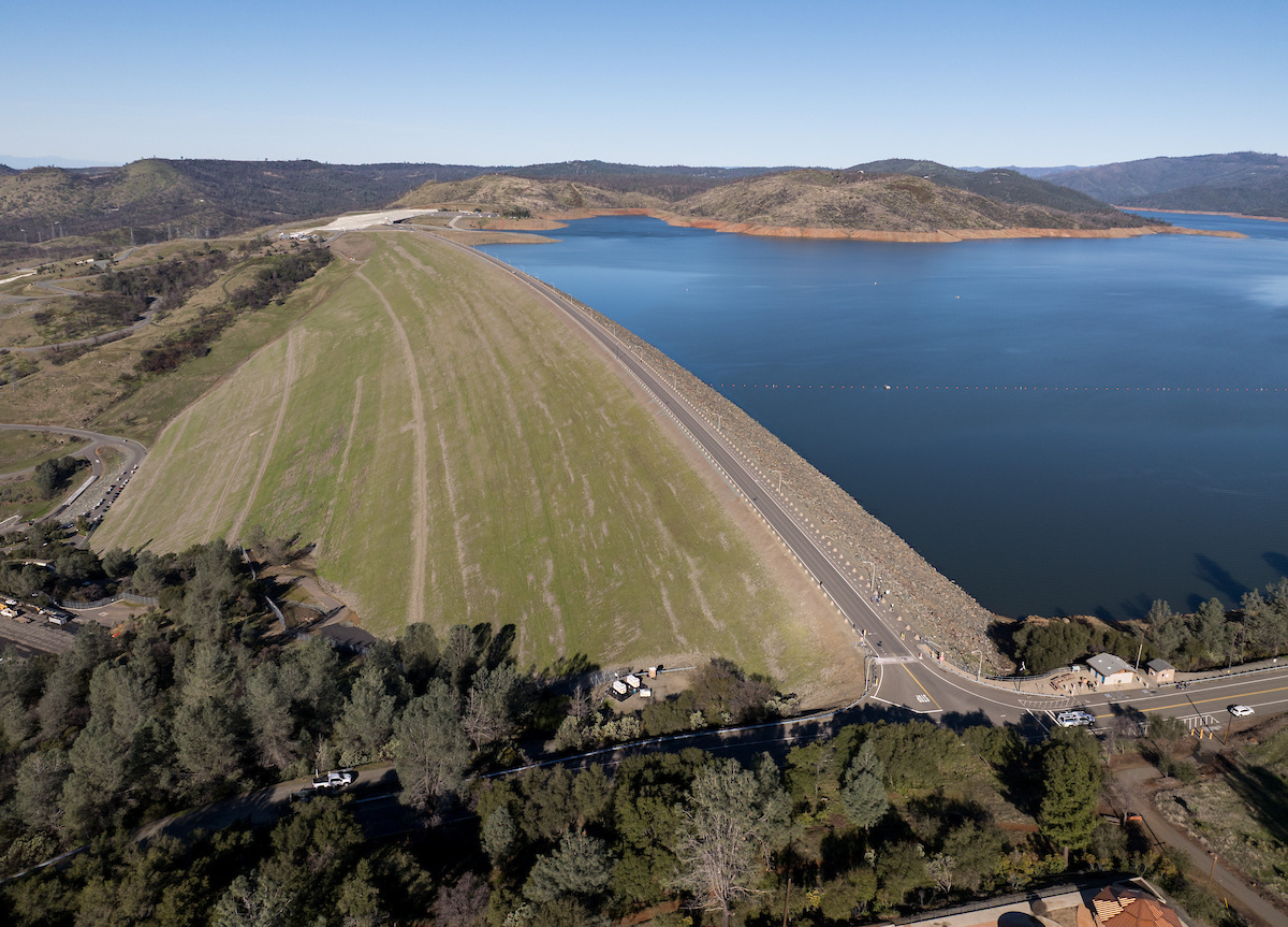 A drone view of Oroville Dam at Lake Oroville in Butte County, California. Photo taken January 8, 2026. 