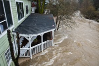 Lefty's Grill in Nevada City, Calif. had to close due to flooding from Deer Creek, which drains to the Yuba River, during the atmospheric river event across Northern California on January 10, 2017.