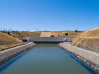 A drone provides a view of the Harvey O. Banks Delta Pumping Plant, the first major plant designed and constructed within the California State Water Project.