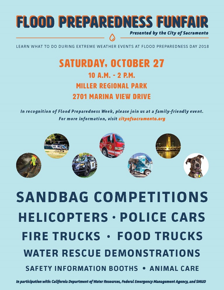Poster for the Sacramento Flood Preparedness Funfair 2018