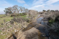 The porous rock/sand/pebbles surface for this ephemeral stream in the Dunnigan area of Yolo County is well suited to water’s natural drainage, facilitating ground water recharge.