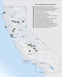 Map of grant funding recipient locations, phase 7. 