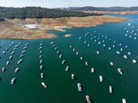 With visibly low water conditions shown in this aerial photograph taken via drone at Lake Oroville in Butte County, the Bidwell Canyon Boat Ramp is visible on a day when storage was 1,218,591 AF (Acre Feet) or 34% of total capacity  Photo taken October 5, 2022. 