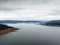 A drone view of water levels near the  Oroville Dam at Lake Oroville, in Butte County, California. Photo taken December 20, 2024.