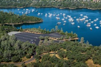 An aerial view of Loafer Creek Boat Ramp and parking lot.