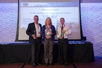 (Left to Right) President of Paradyne Consulting Jon Swartzentruber, Chief of DWR’s Division of Engineering (DOE) Jeanne Kuttel and Chief of DOE’s Construction Branch Paul Strusinksi receive award on May 17 for Partnered Project of the Year Award for the Oroville Spillways Emergency Recovery project.")
