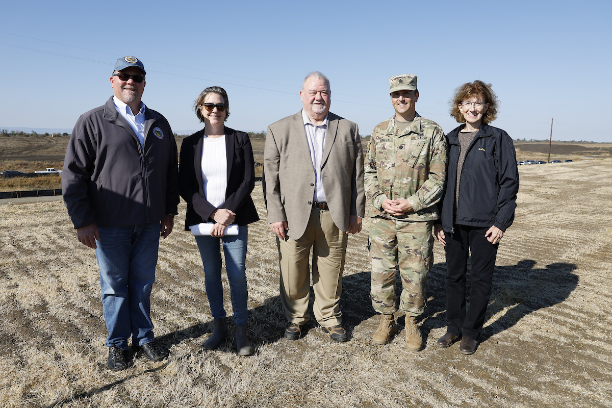 DWR Deputy Director of Flood Management and Dam Safety Gary Lipner, DWR Director Karla Nemeth, Sacramento Area Flood Control Agency Executive Director Rick Johnson, United States Army Corps of Engineers Lieutenant Colonel and Acting Sacramento District Commander Kevin Arnett, and Central Valley Flood Protection Board President Jane Dolan