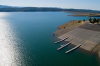 A drone provides a view of boaters utilizing the newly opened Oroville Dam Spillway Boat Ramp in Butte County, California. The California State Recreation Area’s spillway boat ramp area, including multi-use trails, are open to the public Friday through Sunday from 5 a.m. to 11 p.m. The area will remain closed Monday through Thursday to accommodate ongoing construction. Photo taken August 16, 2019.