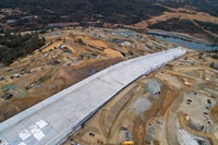 A drone provides an overview of the recently completed Lake Oroville main spillway during Phase 2 of the recovery effort.