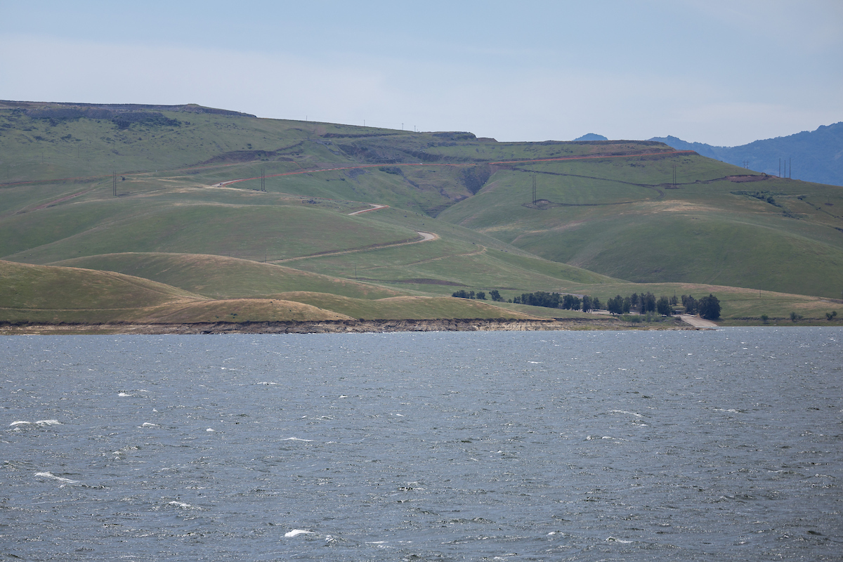 San Luis Reservoir is seen from B.F. Sisk Dam in Merced County, California. Photo taken April 15, 2025.