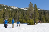 DWR staff conduct May 2019 snow survey at Phillips Station in the Sierra Nevada mountains.