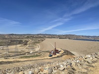 As part of the Castaic Dam Modernization work in Los Angeles County, DWR geologists perform rock core drilling along the dam's east side to verify the geology for the installation of groundwater monitoring equipment.