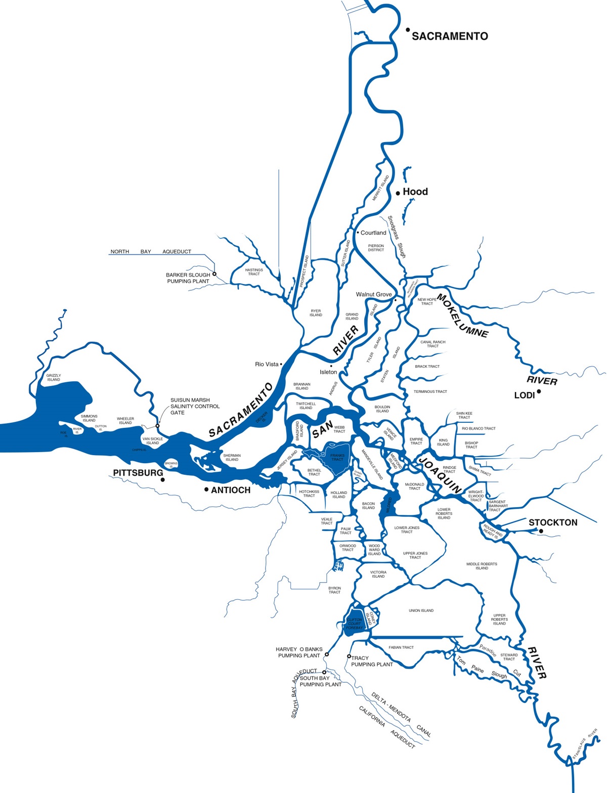 Map of the Sacramento-San Joaquin Delta. Please contact (916) 653-1099 for more information.