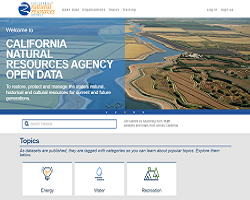 Screen shot of the California Natural Resources Agency Open Data Platform home page.