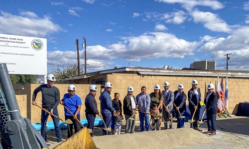 DWR joins the City of Coachella and Coachella Valley Water District to celebrate the kickoff of a project, funded through DWR’s IRWM Program, that will connect residents at Castro Mobile Home Park to the City’s public water system providing safe, reliable potable drinking water.  (November 2022)